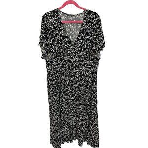 Bloomchic Women's 22-24 Floral Fit & Flare Dress Black White Elastic Waist Plus
